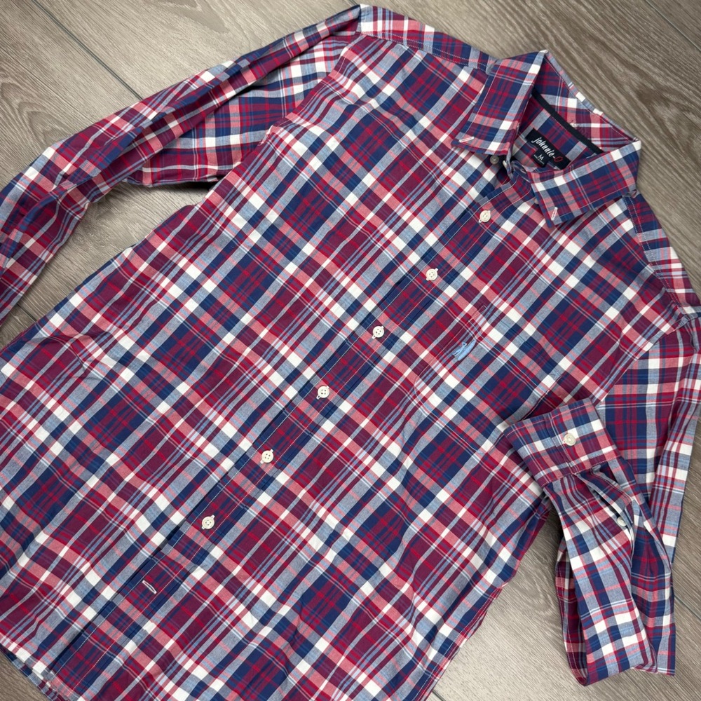 johnnie-O Mens Button Down Shirt Plaid Sweet‎ Berry Wine Medium